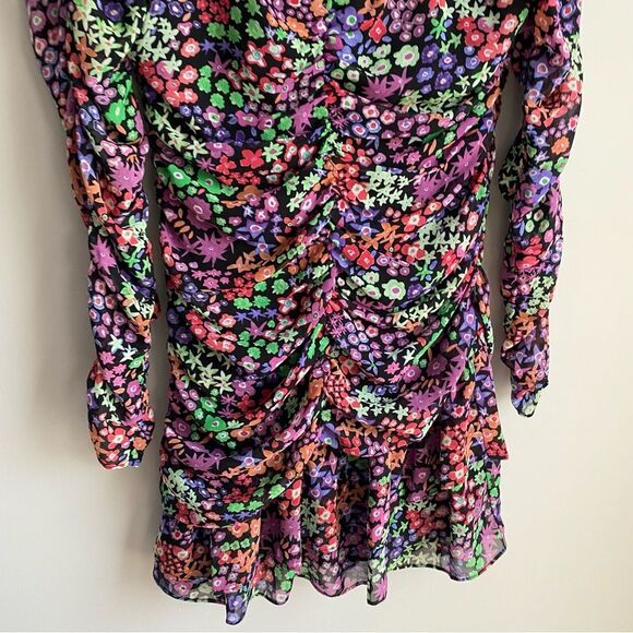 Zara Floral Print Ruched Draped Ruffle Long Sleeve Dress - Picture 4 of 8
